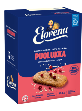 Овсяно-клюквенный цельнозерновой снек Elovena välipalakeksi 100% kauraa Puolukka 10х30г