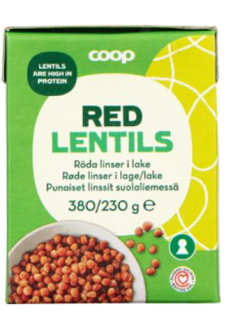 Красная чечевица в рассоле Coop Punaiset Linssit 380/230г