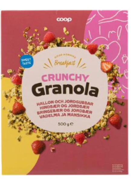 Мюсли гранола Coop crunchy granola vadelma ja mansikka 500г малина клубника