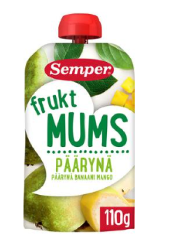 Фруктовое пюре Semper Fruktmums Päärynää, Banaania Ja Mangoaс 6 месяцев 110 г с 6 месяцев груша банан манго