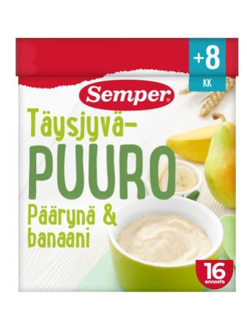Овсяная каша Semper  Hedelmäpuuro päärynä & banaani 480г груша и яблоко с 8 месяцев