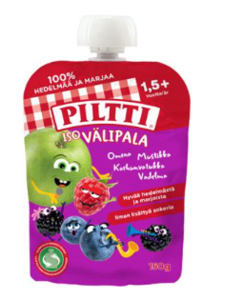 Фруктовое пюре Piltti Яблоко-Черника, Малина, Ежевика 150мл с 18 месяцев