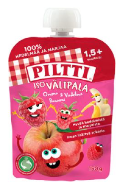 Фруктовое пюре Piltti 150г Яблоко-малина-банан с 18 месяцев