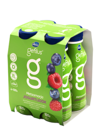 Питьевой йогурт GEFILUS 4х100мл малина черника