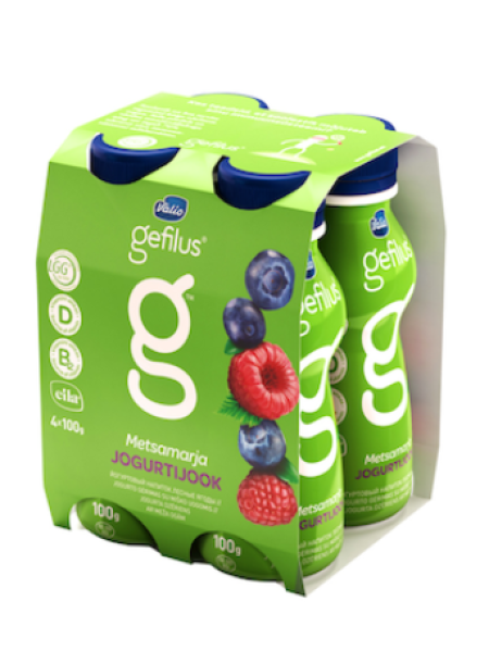 Питьевой йогурт GEFILUS 4х100мл малина черника