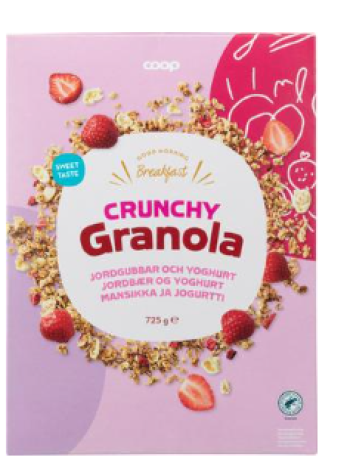 Хрустящие мюсли Coop crunchy granola mansikka ja jugurtti 725г йогурт клубника