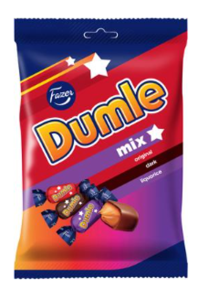 Мягкие карамельные ириски в молочном шоколаде Fazer Dumle Mix 200г