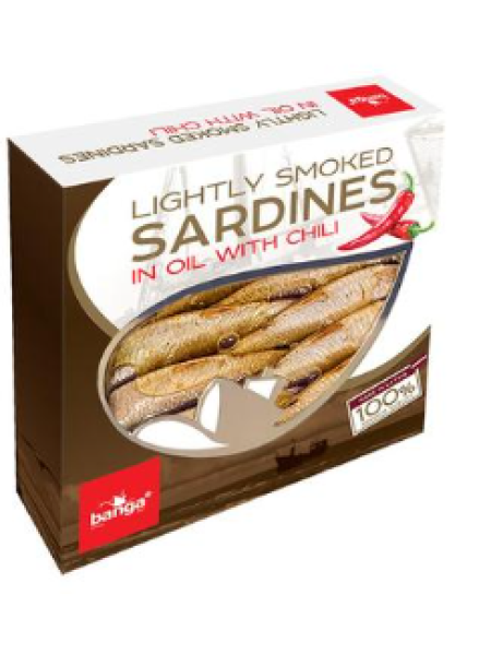 Сардины копченые в перце чили и масле Banga 120г/84г в ж/б
