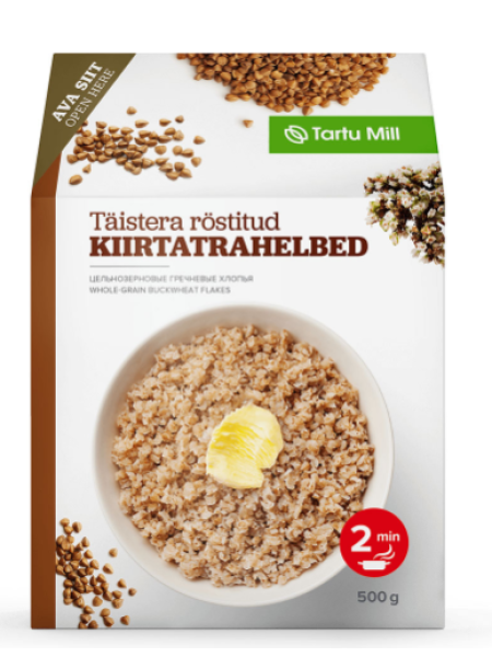 Гречневые хлопья цельнозерновые обжаренные быстрого приготовления TARTU MILL täistera röstitud kiirtatrahelbed 500 г