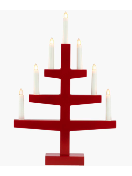 Традиционный деревянный подсвечник в виде ёлочки 7-рожковый цвет красный