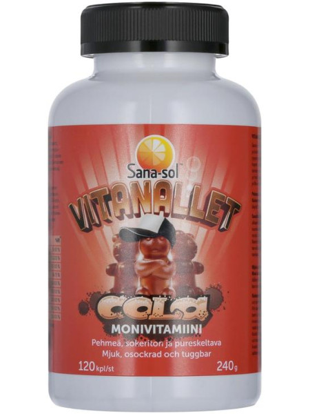 Жевательные витамины Мишки Sana-sol Vitanallet Cola Multivitamin 120шт со вкусом колы / 240г без сахара