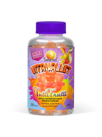 Жевательная мультивитаминная пищевая добавка Sana-sol Vitanallet Tuttifrutti Limited Edition 120 шт  / 240 г без сахара и фруктового вкуса 