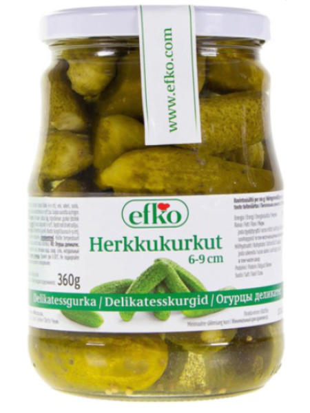 Деликатесные огурцы корнишоны EFKO Delikatesskurgid 360/670 г
