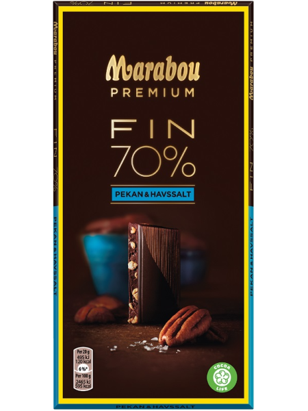 Плитка темного шоколада Marabou Premium 70% Pekan & Havssalt 100 г пекан морская соль