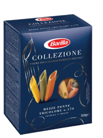Паста Barilla Mezze Penne Tricolore из твердых сортов пшеницы с помидорами и шпинатом 500г