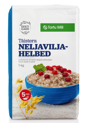 Цельнозерновые хлопья четырех видов зерновых Tartu Mill 1кг