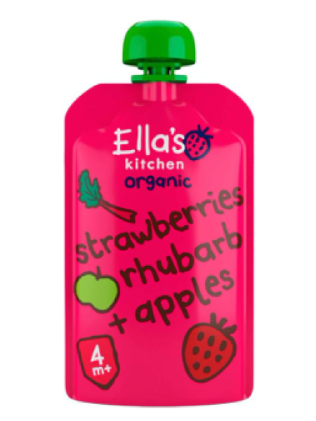 Пюре органическое клубника-ревень-яблоко Ella's Kitchen Mansikka-raparperi-omenasose 120г с 4 месяцев