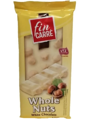 Плиточный белый шоколад с фундуком Fin Carre Whole Nut 100г