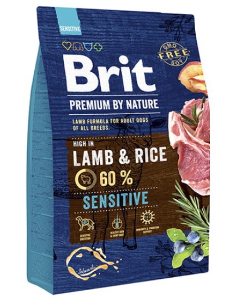 Сухой корм для собак с чувствительным пищеварением BRIT PREMIUM Sensitive 3кг баранина рис