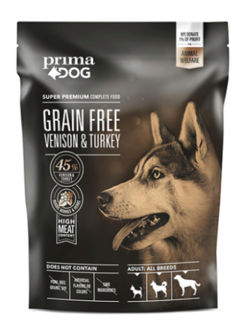 Беззерновой корм для собак PrimaDog 1,5 кг с олениной и мясом индейки
