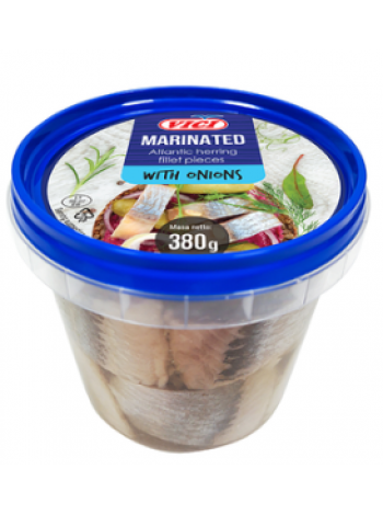 Кусочки филе атлантической сельди в луковом маринаде VICI 380 г в п/б