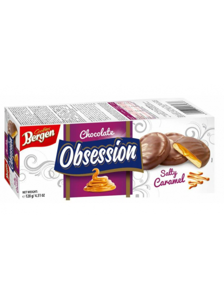 Печенье в шоколаде с начинкой из соленой карамели Bergen Obsession Salty Caramel 128г