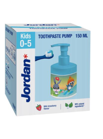Детская зубная паста с дозатором Jordan Kids 0-5 лет 150 мл мягкий клубничный вкус 