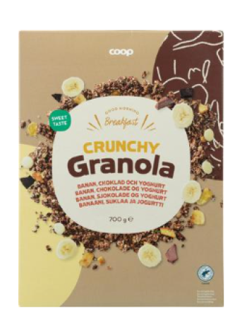 Поджаренные мюсли Гранола Coop 700г банан, шоколад и йогурт 