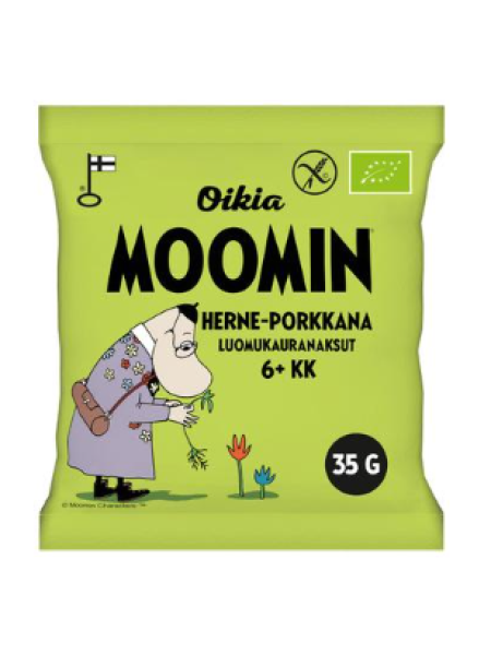 Органические овсяные хлопья Oikia Moomin Luomu Kauranaksu 35г с горохом и морковью