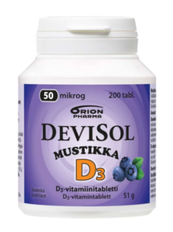 Витамины DeviSol Mustikka 20 мкг со вкусом черники 200шт