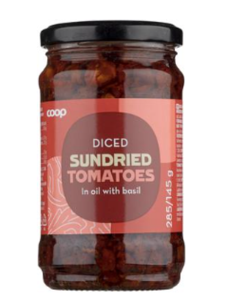 Томаты сушеные в масле с базиликом Coop Aurinkokuivatut Tomaatit Puolikkaina Oljyssä 285/145г 