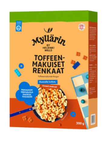 Цельнозерновые пшеничные колечки со вкусом ириски Myllärin Toffeenmakuiset Renkaat 300 г