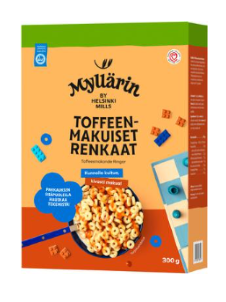 Цельнозерновые пшеничные колечки со вкусом ириски Myllärin Toffeenmakuiset Renkaat 300 г