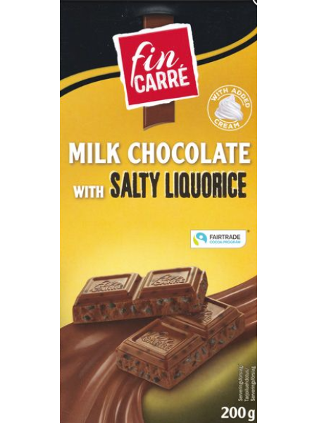 Плиточный шоколад Fin CarreMilk Chocolate with SALTY LIQUORICE 200г