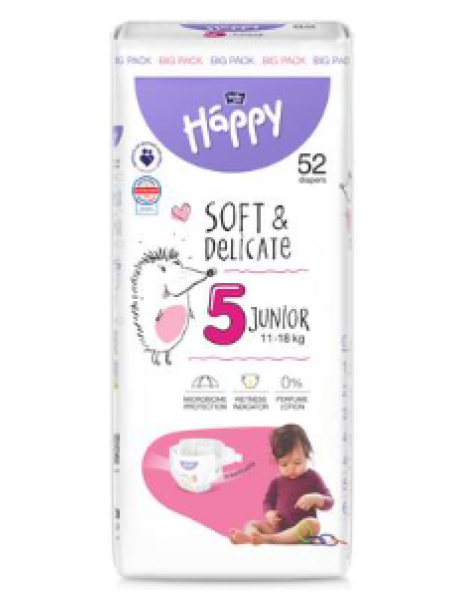 Подгузники Happy Bella Junior размер 5 52 шт 11-18 кг