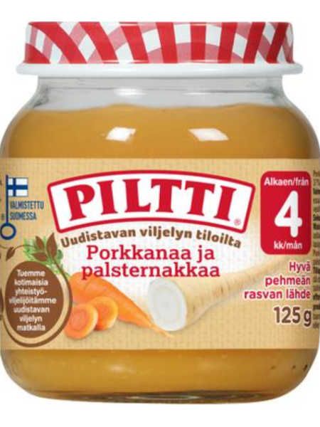 Овощное пюре для детей Piltti Porkkanaa ja palsternakkaa 125г морковь и пастернак с 4 месяцев