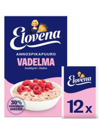 Каша быстрого приготовления с пониженным содержанием сахара Elovena vadelma 420 г 12 пакетиков