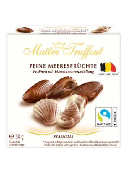 Шоколадные конфеты мини пралине Maître Truffout 50г ракушки