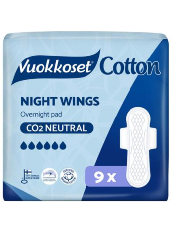 Прокладки ночные с крылашками Vuokkoset Cotton Night Wings 9шт