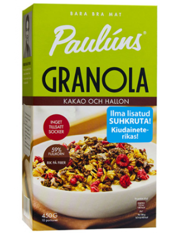 Мюсли с какао и малиной Paulúns Granola kakao ja vaarika 450г