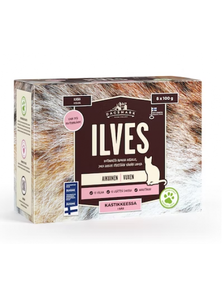 Влажный корм для кошек курица в соусе беззерновой Dagsmark ILVES 8 x 100 г
