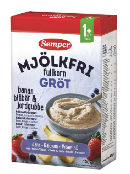 Цельнозерновая каша без молока Semper 400г банан, черника и клубника с 12 месяцев