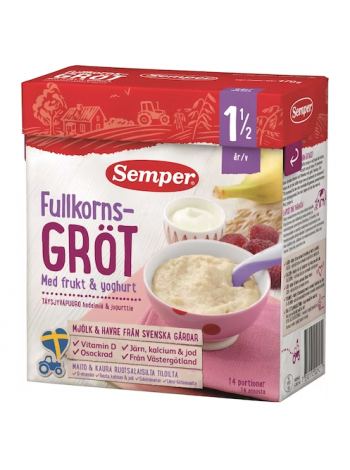 Сухая каша цельнозерновая Semper 470г с фруктами и йогуртом с 18 месяцев