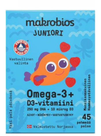 Витамины жевательные рыбки Makrobios Juniori Omega-3 + D3-vitamiini 45шт