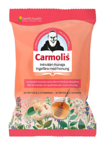 Травяная карамель CARMOLIS HUNAJAINEN INKIVÄÄRI-YRTTIKARAMELL 72г имбирь и мед