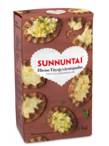 Цельнозерновая ржаная мука тонкого помола Sunnuntai hieno täysjyväruisjauho 1кг