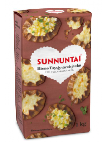 Цельнозерновая ржаная мука тонкого помола Sunnuntai hieno täysjyväruisjauho 1кг