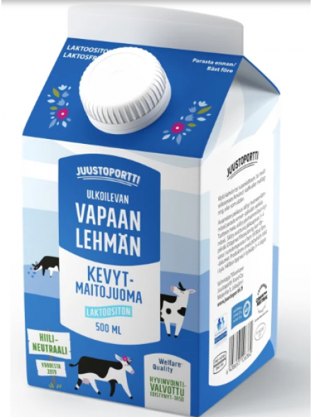 Напиток обезжиренный коровий безлактозный Juustoportti Vapaan lehmän kevytmaitojuoma  UHT 0,5л
