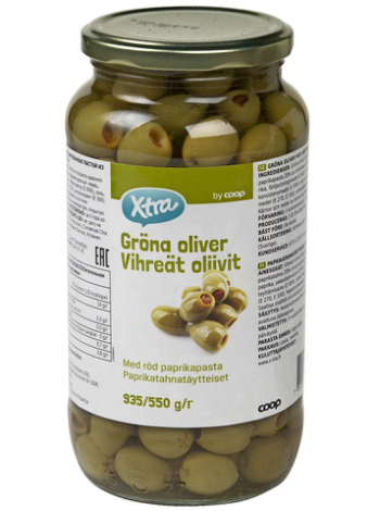 Зеленые оливки X-tra с начинкой из паприки 935/550 г